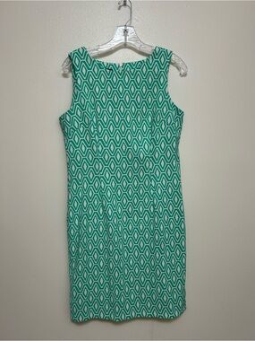 Mario Serrani Teal and White Diamond Midi Sheath Dress - Size 6